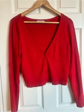 Babaton Bright Red V-Neck Button Front Cardigan